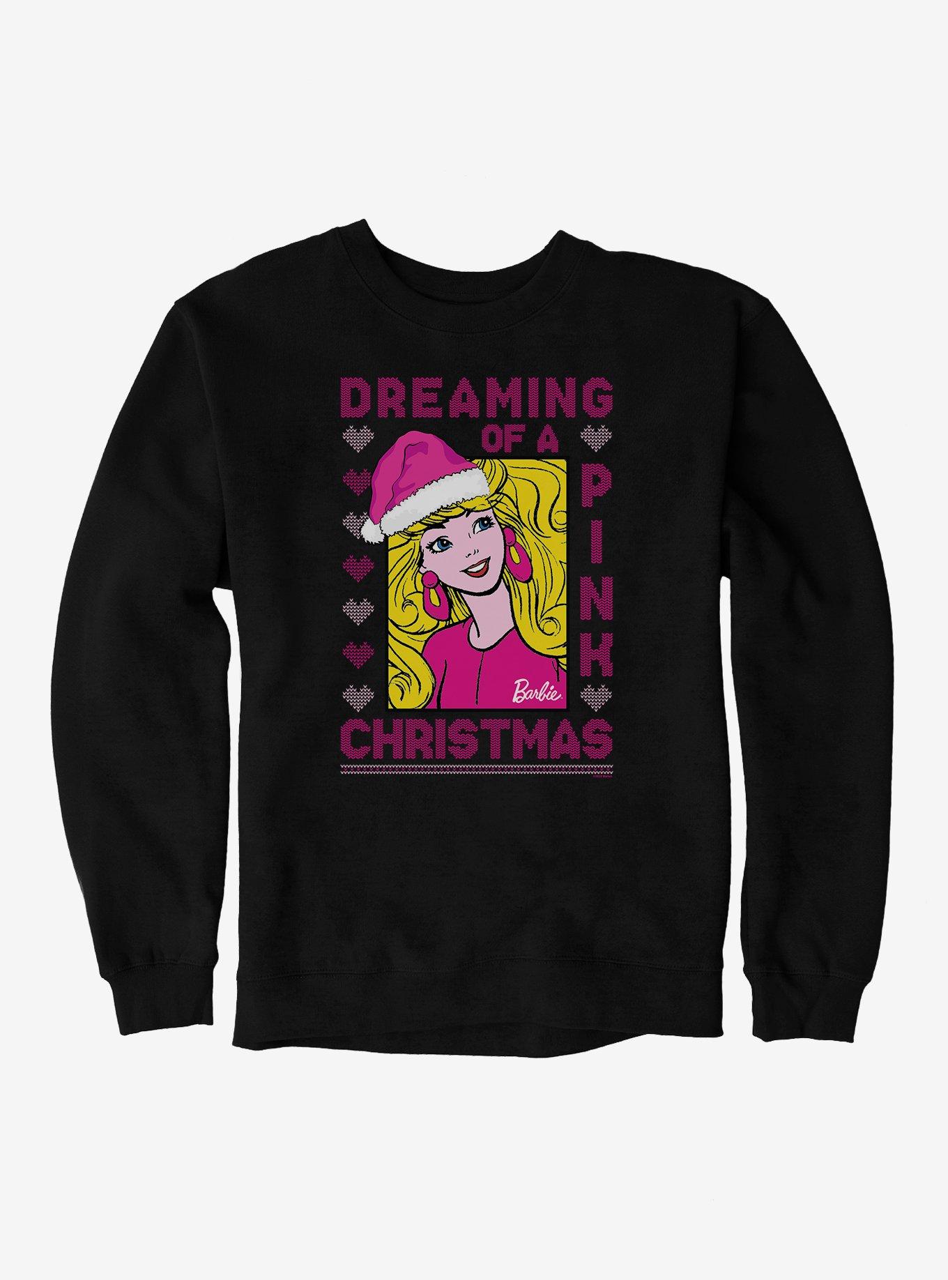 Barbie Dreaming of A Pink Ugly Christmas Pattern Sweatshirt, BLACK, hi-res