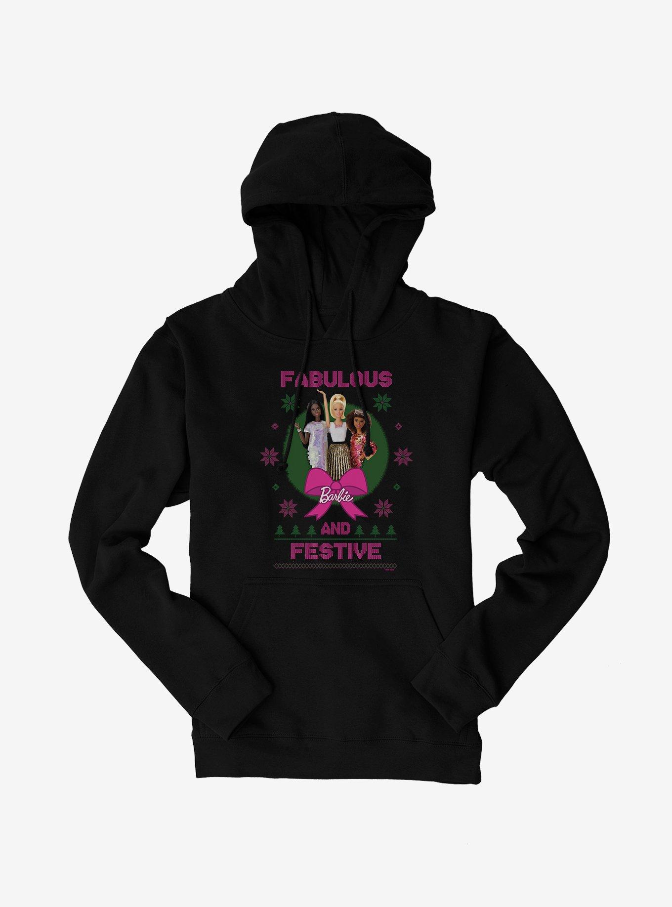 Barbie Fabulous And Festive Ugly Christmas Pattern Hoodie, BLACK, hi-res