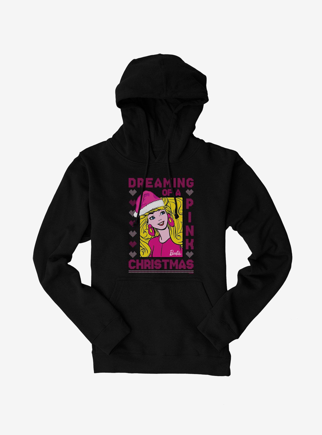 Barbie Dreaming Of A Pink Ugly Christmas Pattern Hoodie, BLACK, hi-res