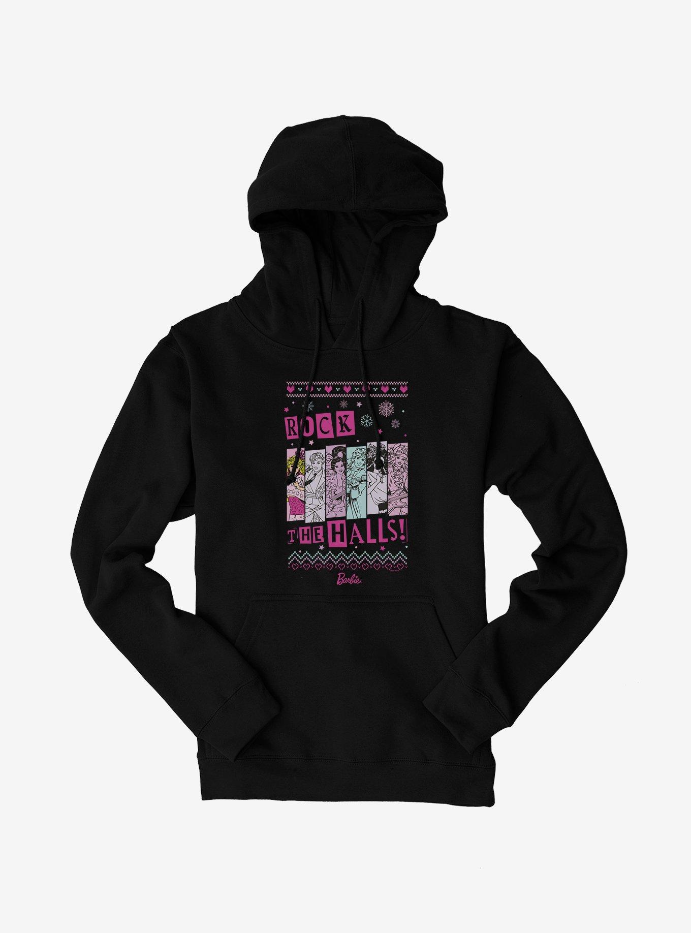 Barbie Rock The Halls Ugly Christmas Pattern Hoodie, BLACK, hi-res
