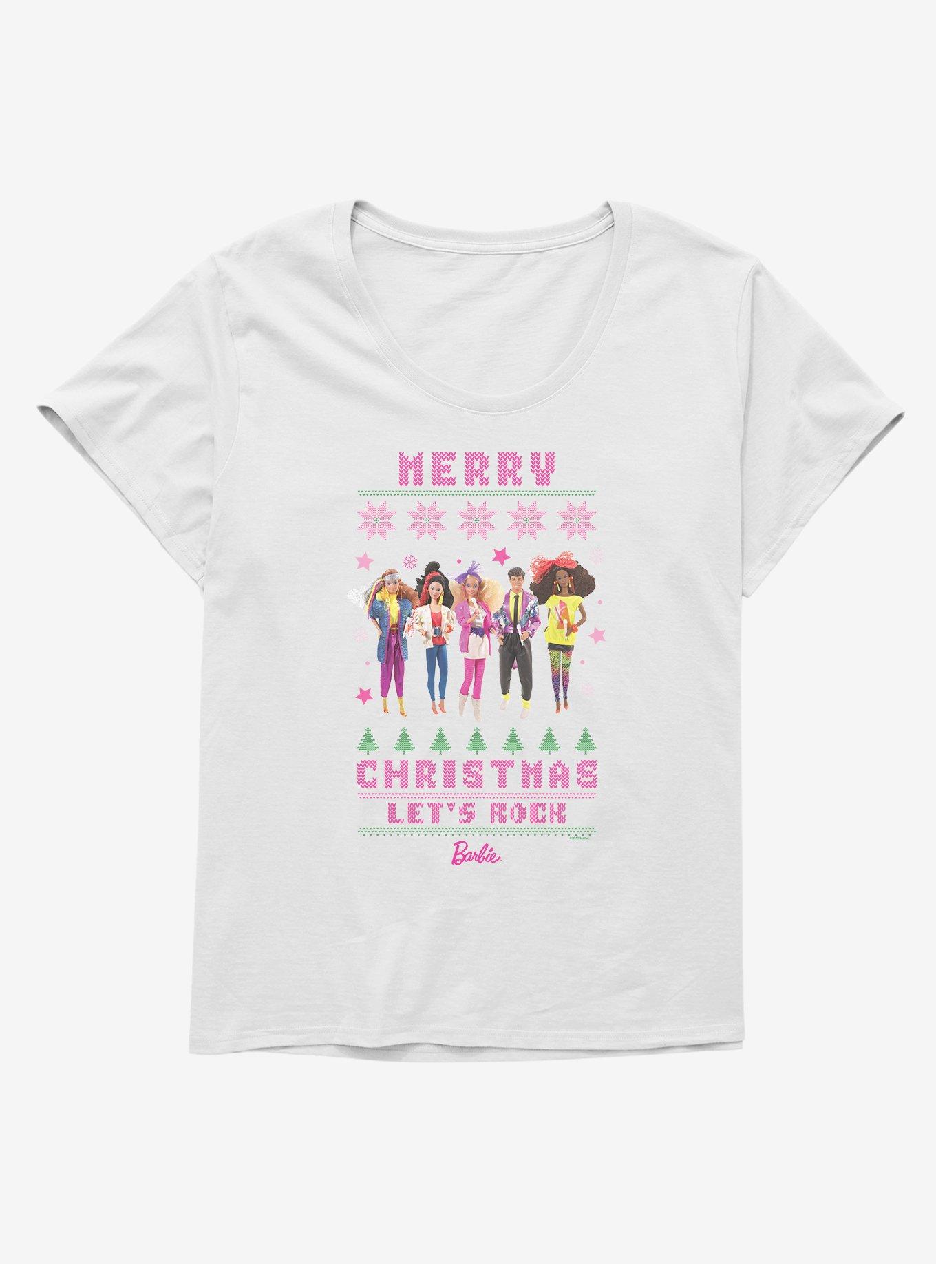 Barbie Merry Christmas Let's Rock Ugly Christmas Pattern Girls T-Shirt Plus Size, WHITE, hi-res