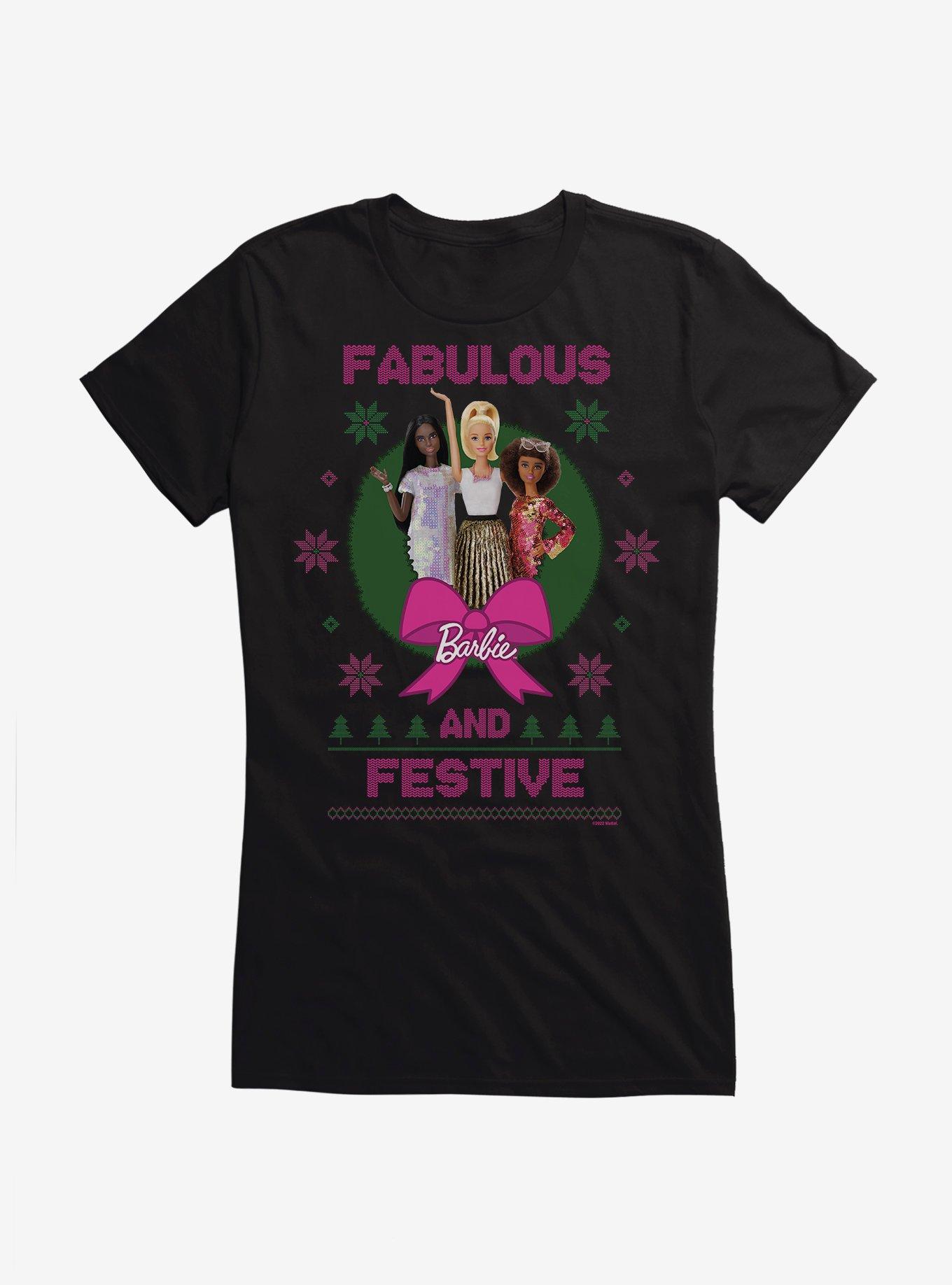 Barbie Fabulous And Festive Ugly Christmas Pattern Girls T-Shirt