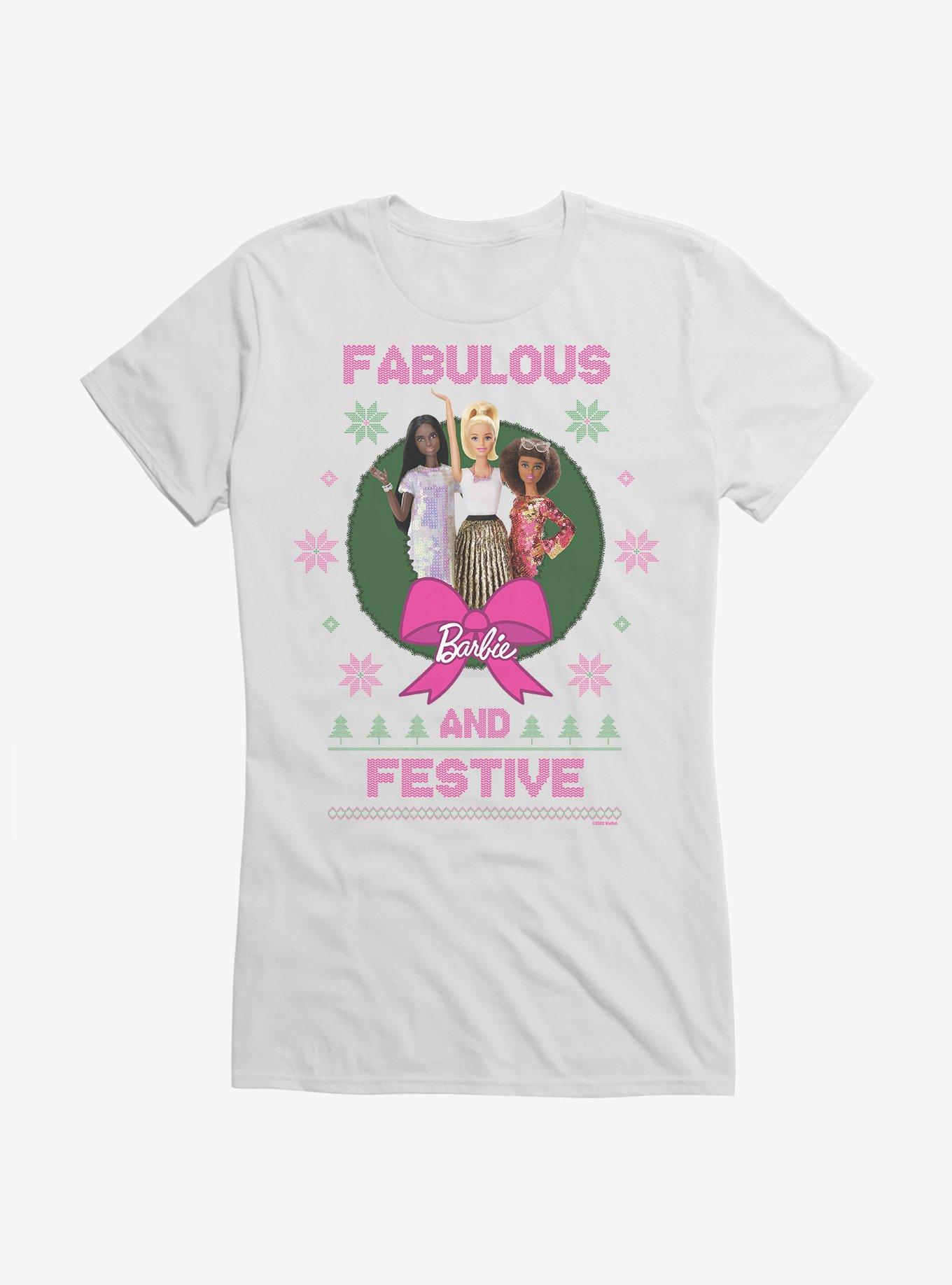 Barbie Fabulous And Festive Ugly Christmas Pattern Girls T-Shirt, WHITE, hi-res