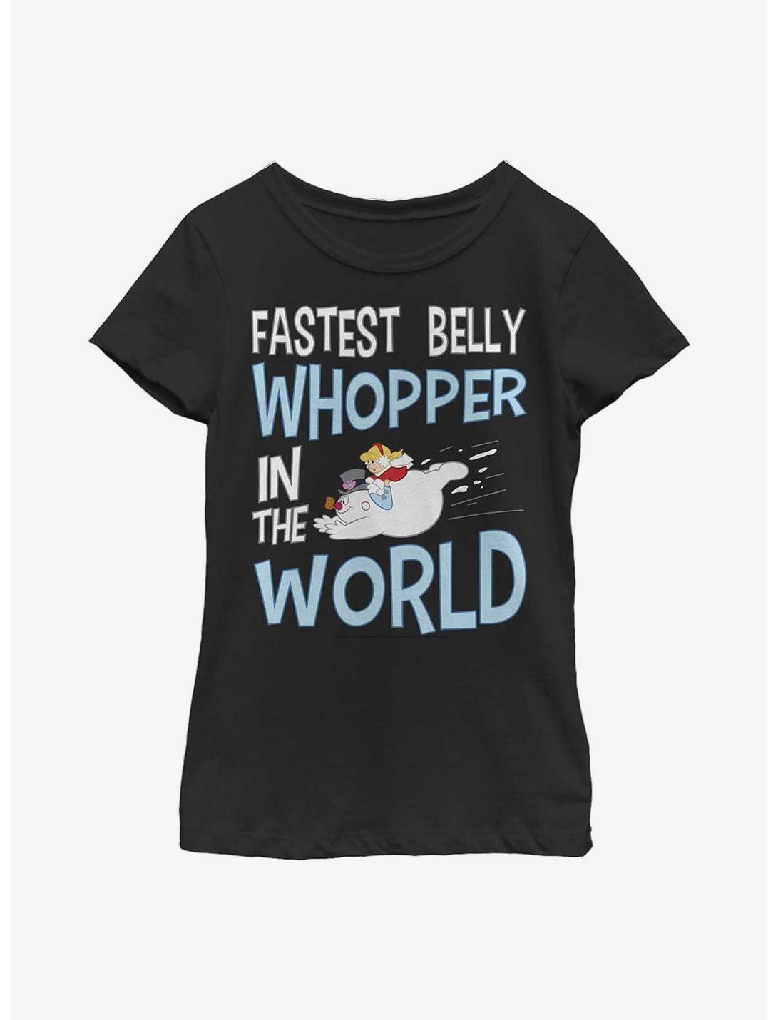Frosty The Snowman Fastest Belly Whopper Youth Girls T-Shirt, BLACK, hi-res