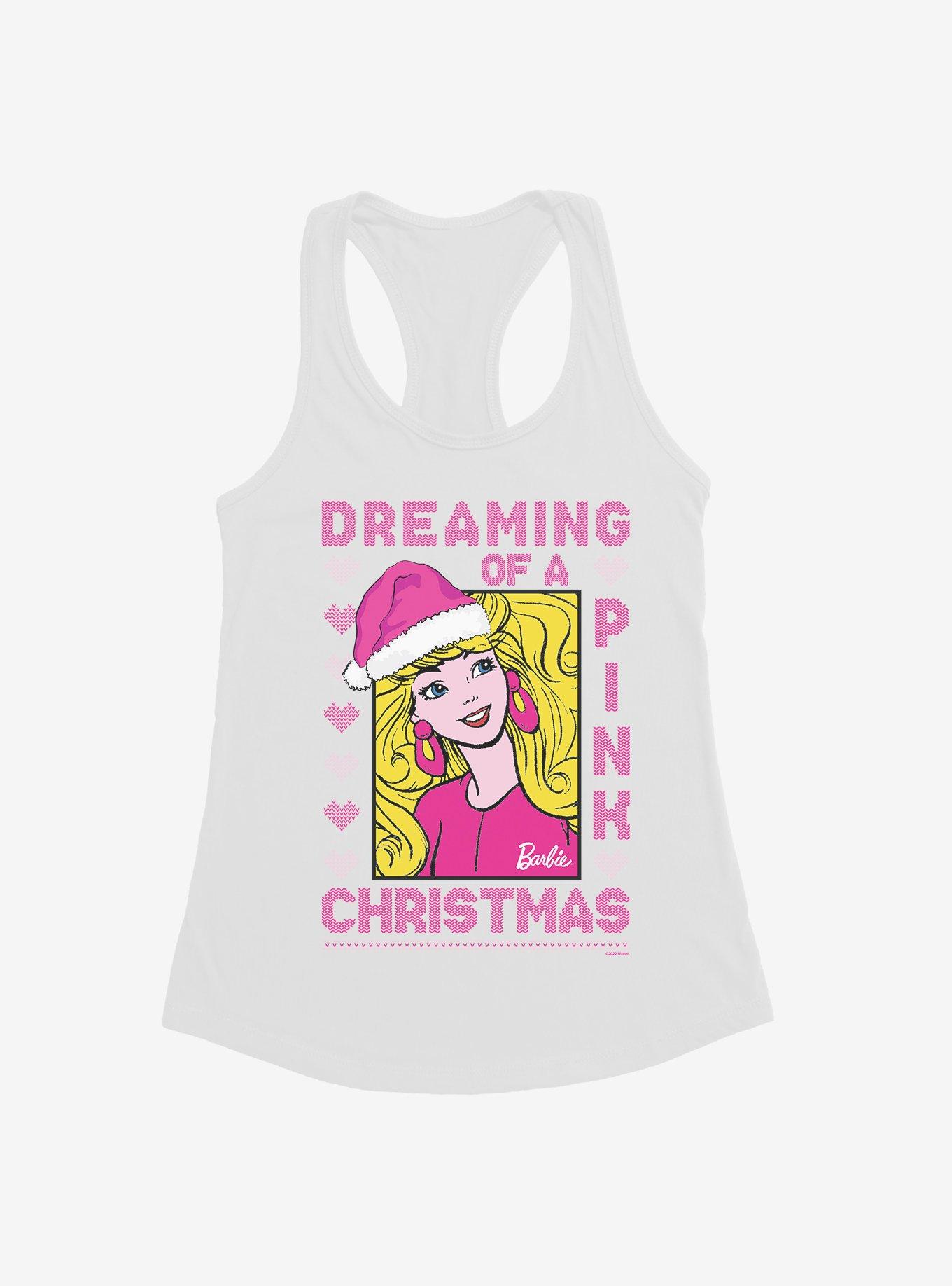 Barbie Dreaming Of A Pink Ugly Christmas Pattern Girls Tank, WHITE, hi-res