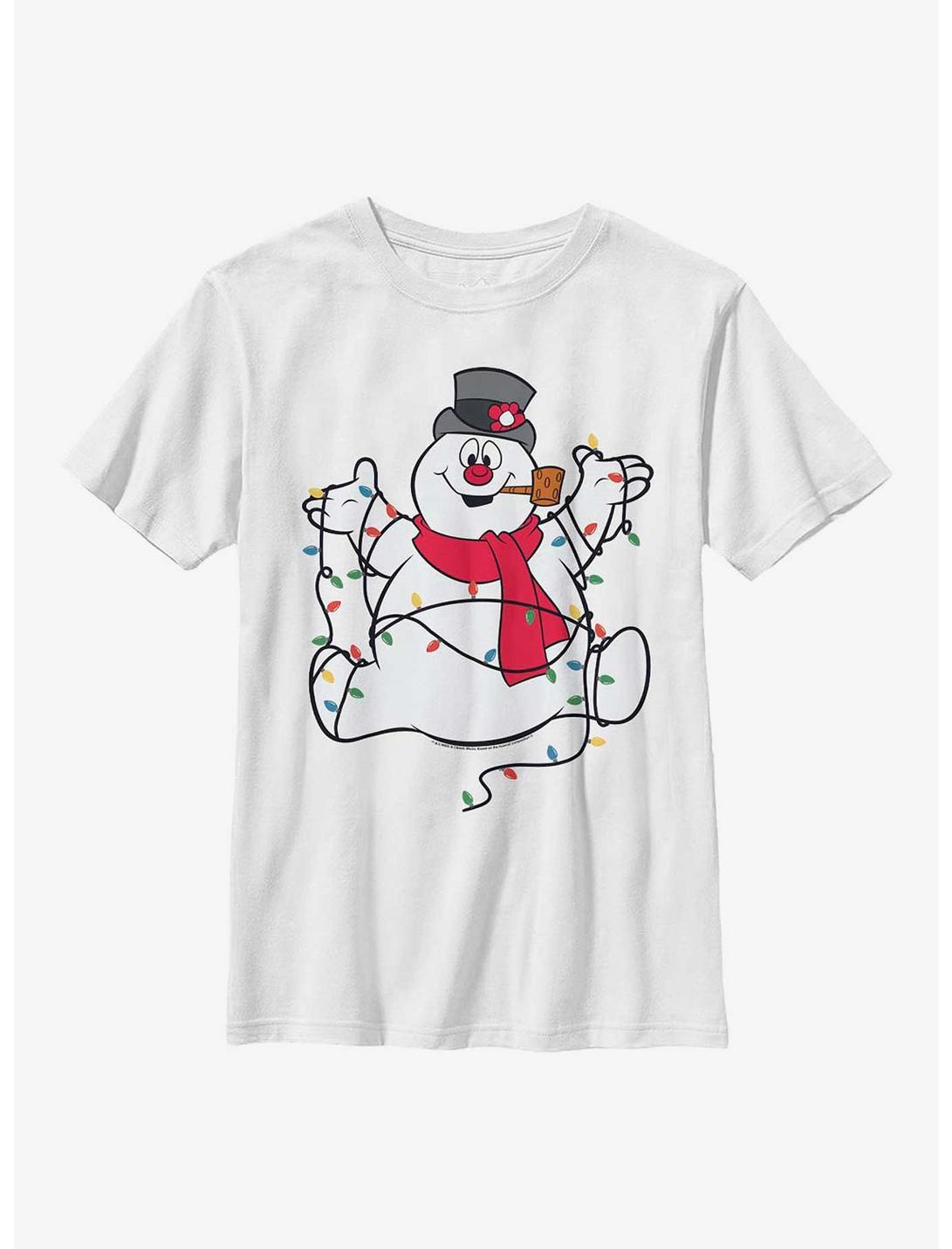 Frosty The Snowman Tangled Christmas Lights Youth T-Shirt, WHITE, hi-res