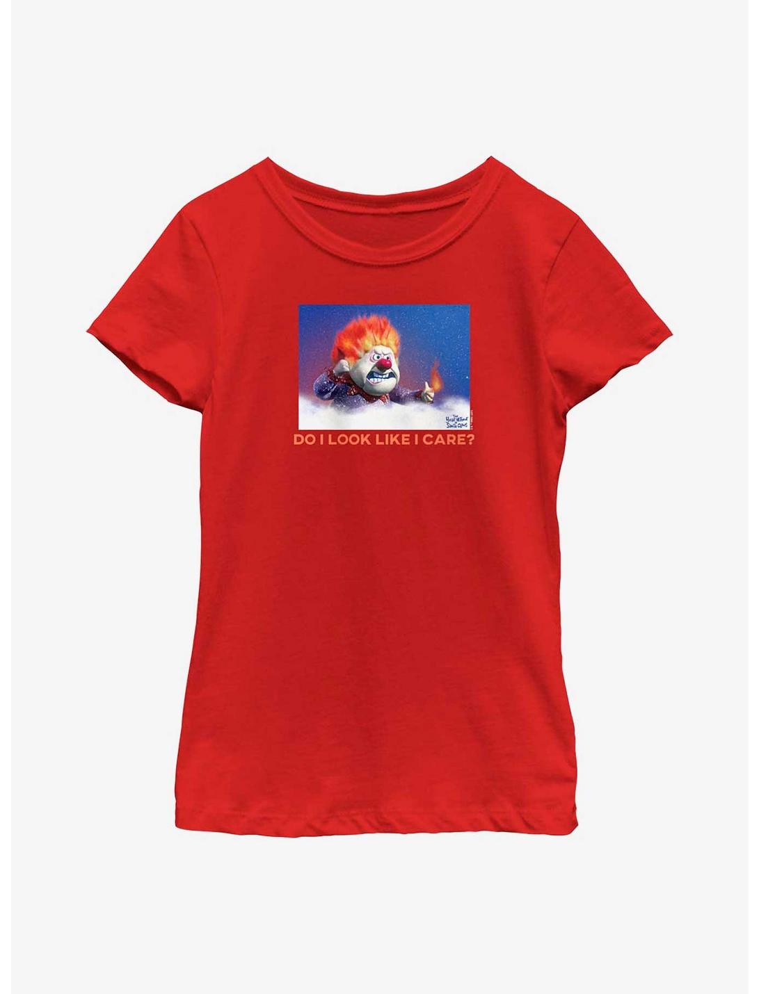 The Year Without Santa Claus Heat Miser Care? Youth Girls T-Shirt, RED, hi-res