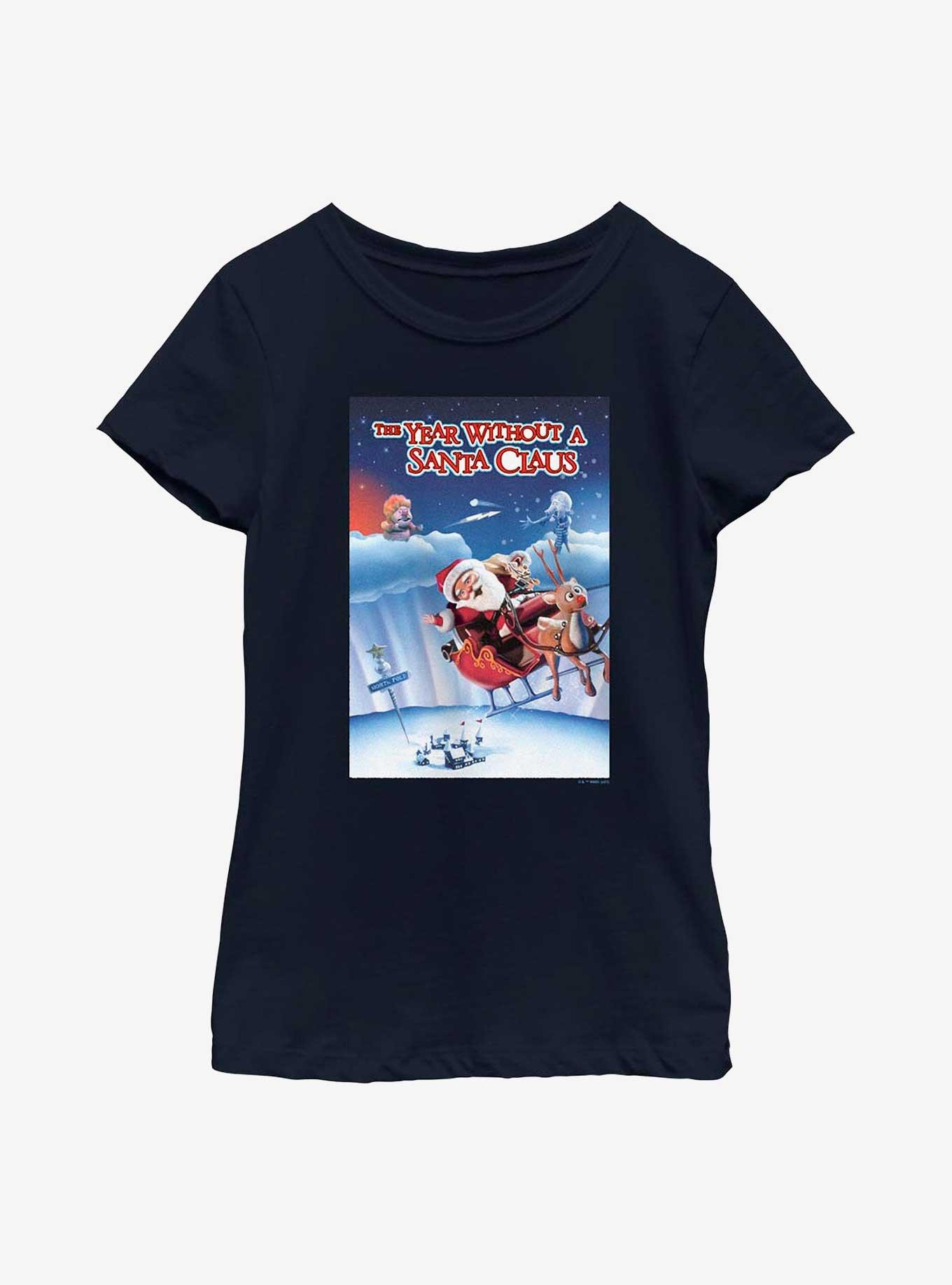 The Year Without Santa Claus Poster Style Youth Girls T-Shirt, NAVY, hi-res