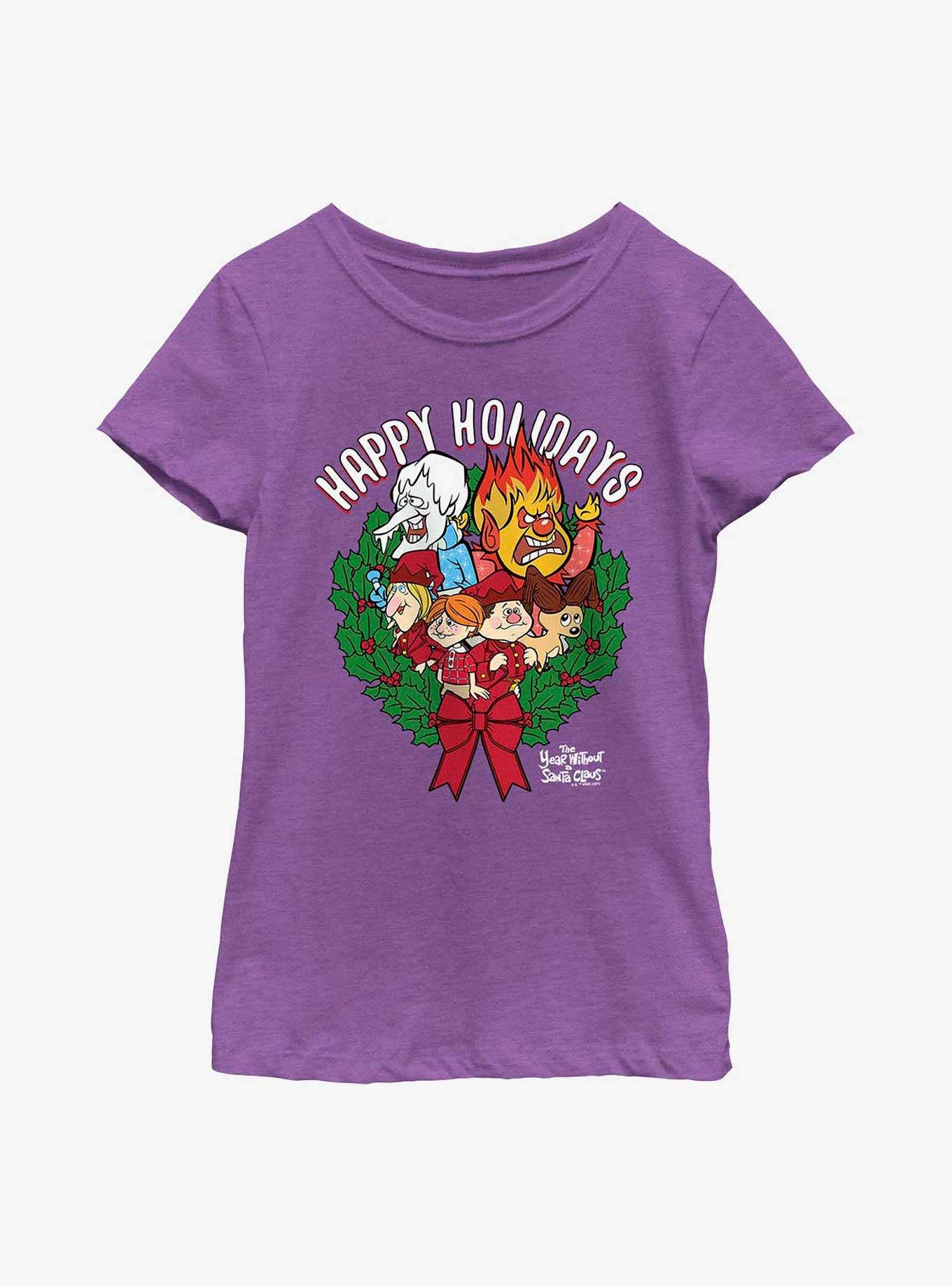 The Year Without Santa Claus Wreath Group Youth Girls T-Shirt, PURPLE BERRY, hi-res