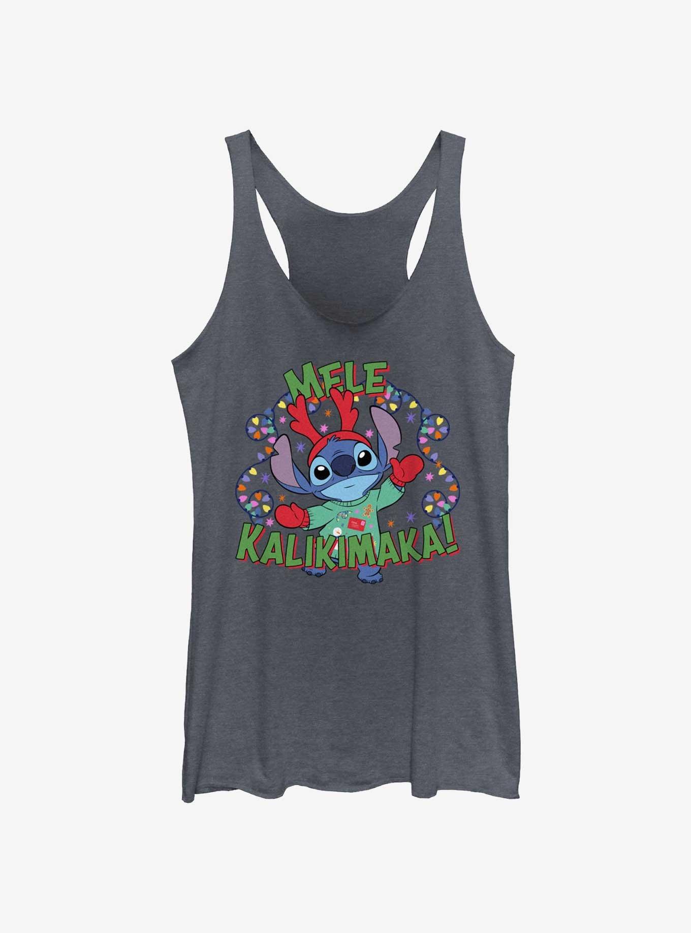 Disney Lilo & Stitch Mele Kalikimaka Merry Christmas in Hawaiian Girls Tank, NAVY HTR, hi-res