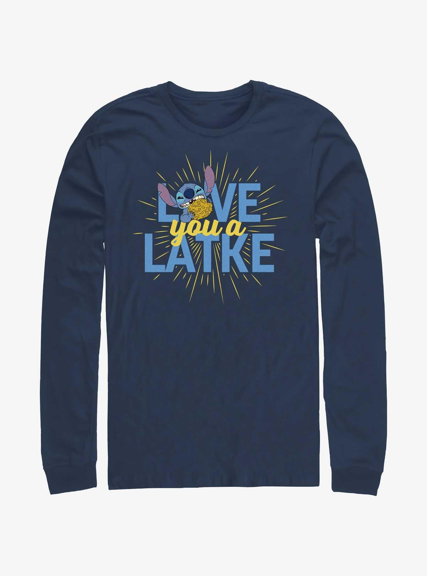 Disney Lilo & Stitch Hanukkah Love You A Latke Long-Sleeve T-Shirt, NAVY, hi-res