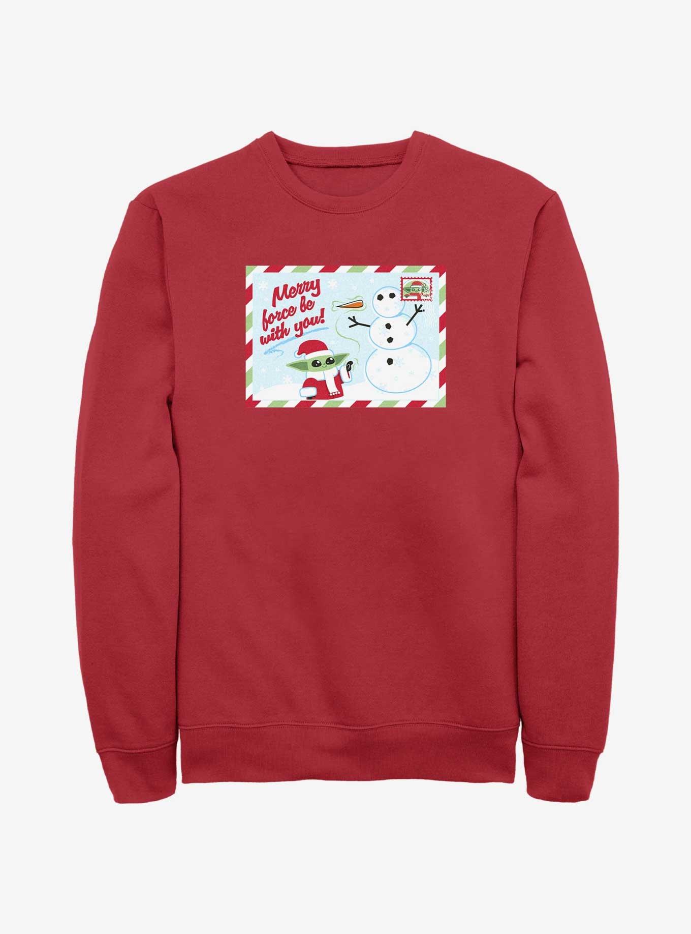 Star Wars The Mandalorian Merry Force Postcard Sweatshirt, RED, hi-res