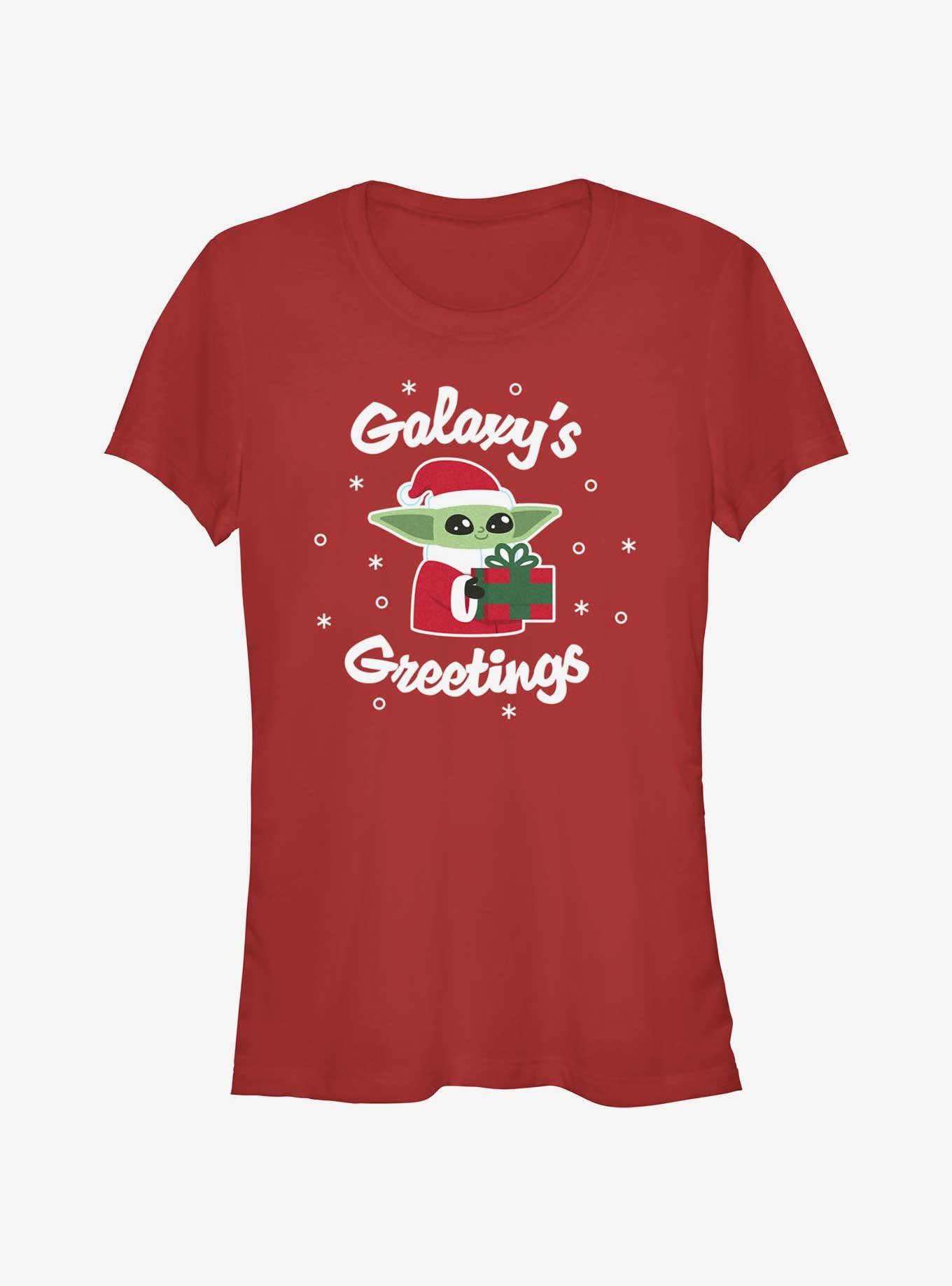 Star Wars The Mandalorian Santa Grogu Galaxy's Greetings Girls T-Shirt, RED, hi-res
