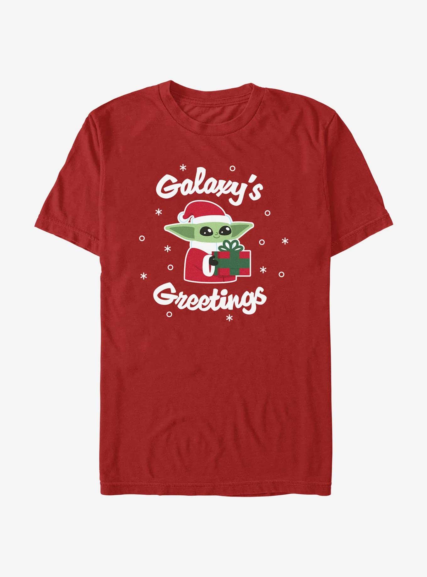 Star Wars The Mandalorian Santa Grogu Galaxy's Greetings T-Shirt, RED, hi-res