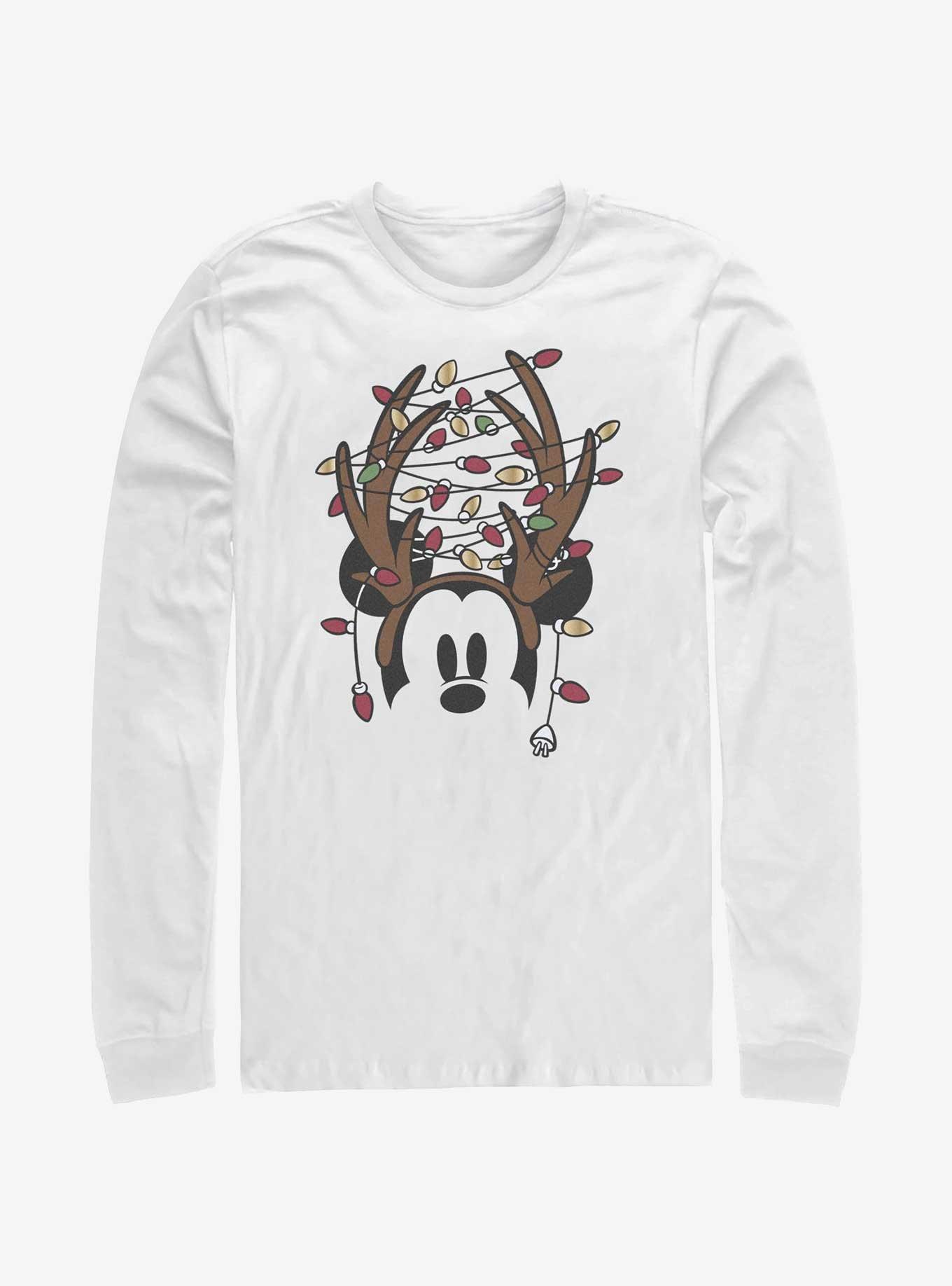 Disney Mickey Mouse Christmas Light Antlers Long-Sleeve T-Shirt, WHITE, hi-res
