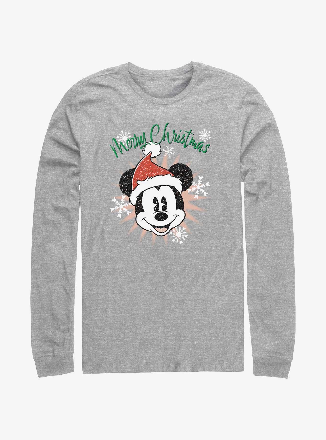 Disney Mickey Mouse Snowflakes Santa Mickey Long-Sleeve T-Shirt, ATH HTR, hi-res