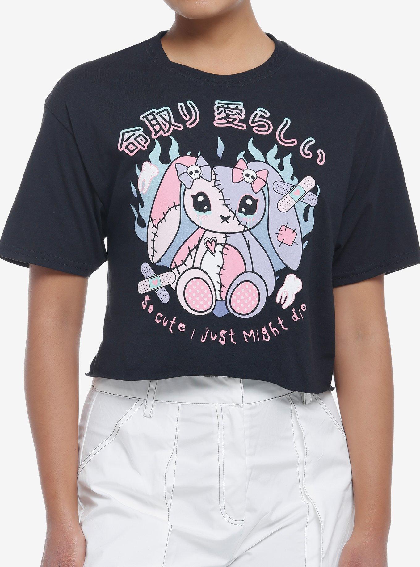 Pastel Stitched Bunny Girls Crop T-Shirt, MULTI, hi-res