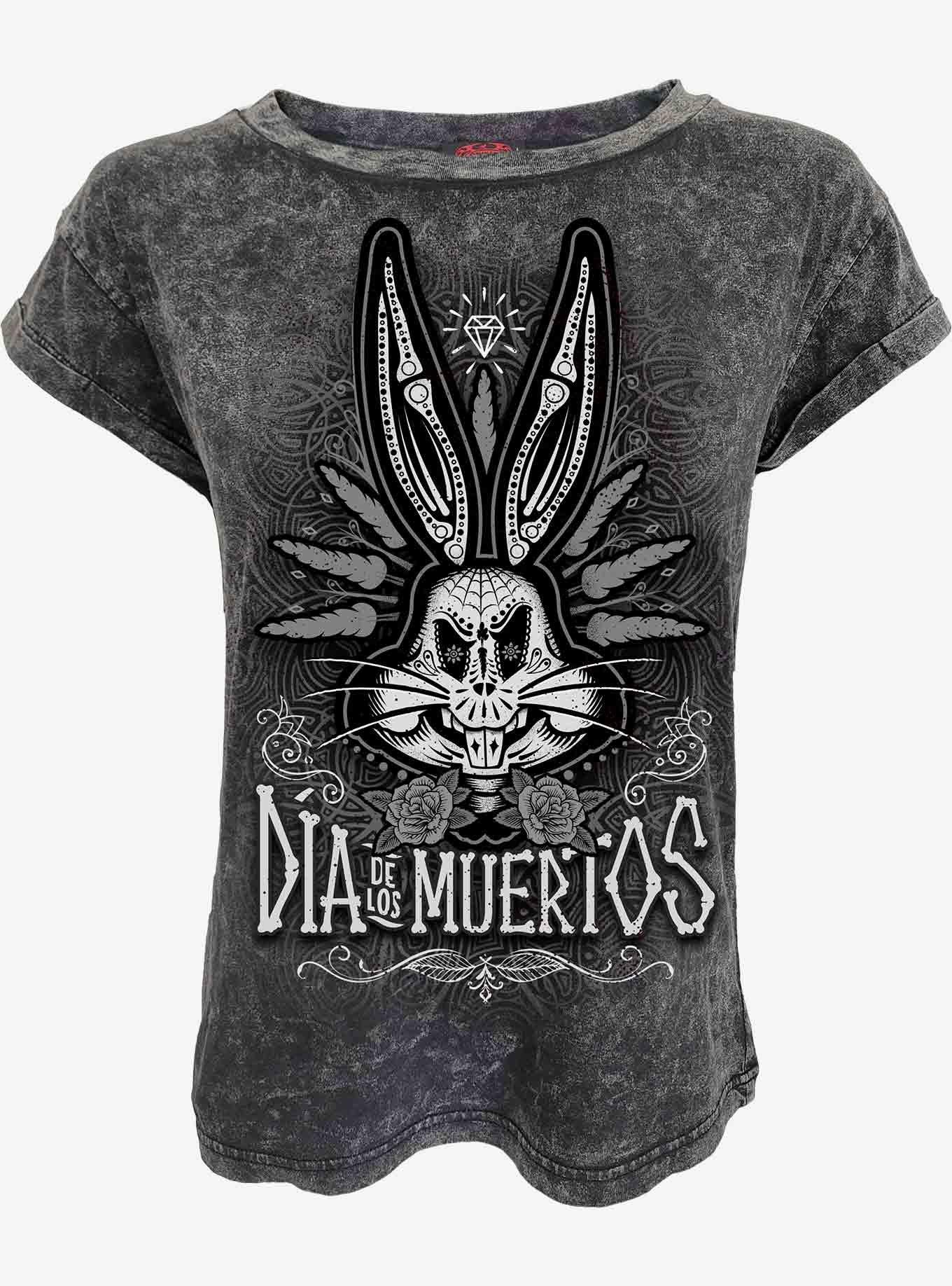 Looney Tunes Bugs Bunny Muertos Acid Wash Turnup Sleeve T-Shirt, , hi-res