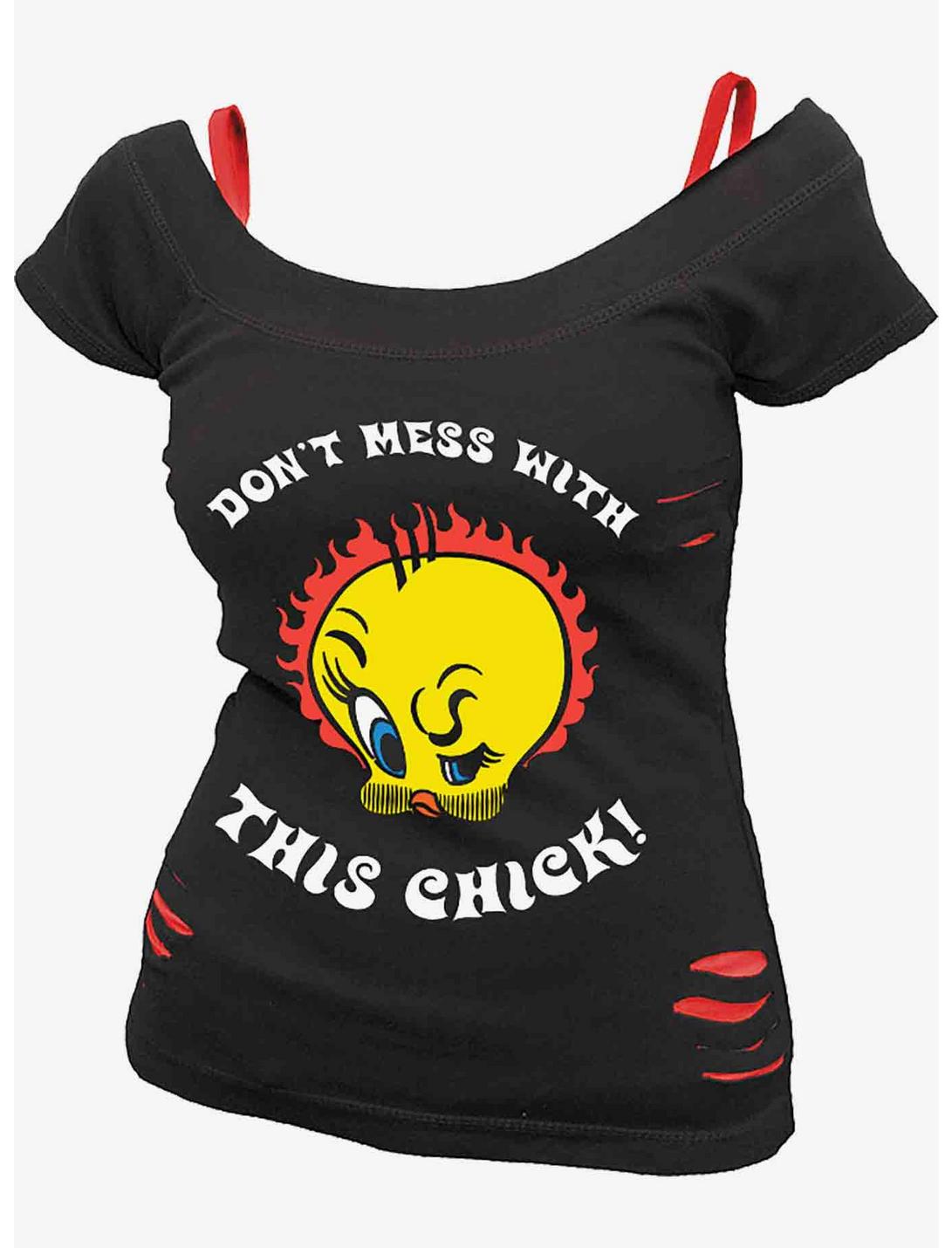 Looney Tunes Tweety Tough Chick Ripped Top, BLACK, hi-res