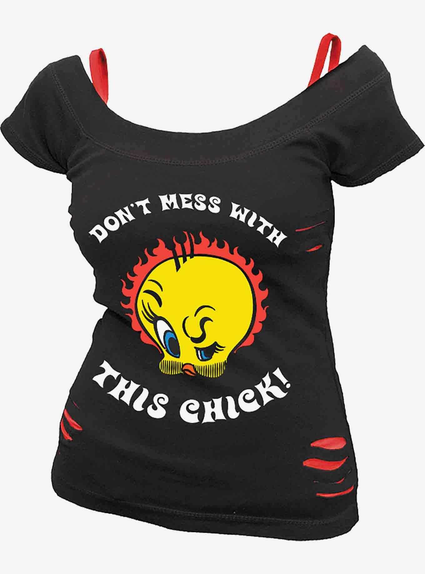 Looney Tunes Tweety Tough Chick Ripped Top, BLACK, hi-res