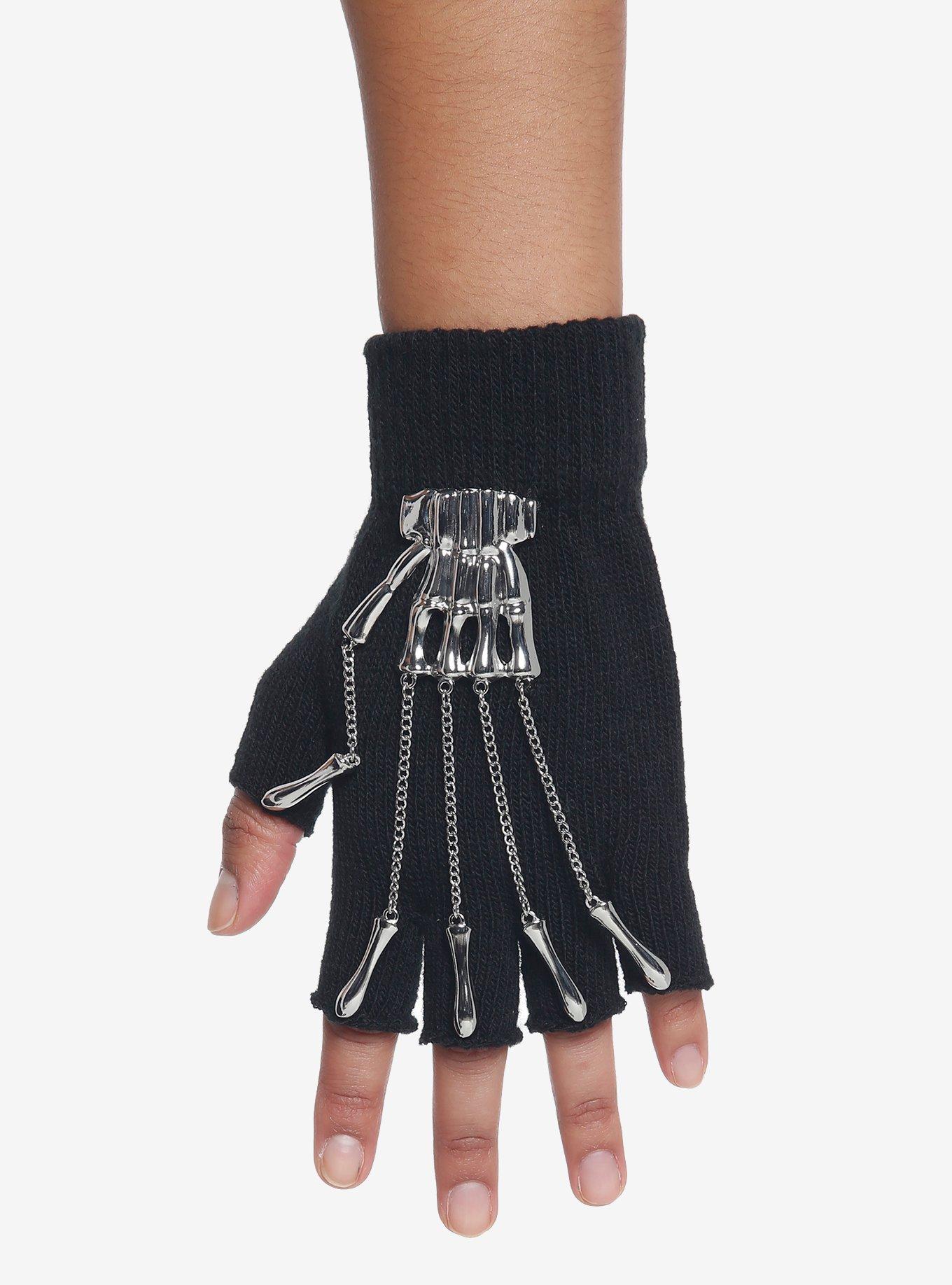 Skeleton Chain Fingerless Gloves Hot Topic