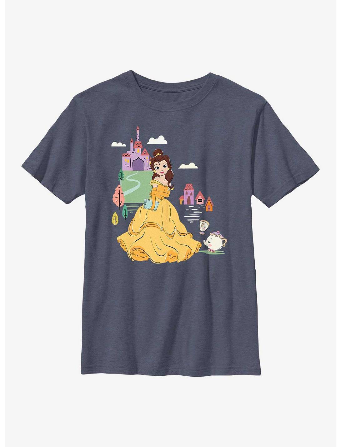 Disney Beauty And The Beast Belle Cartoon Group Youth T-Shirt, NAVY HTR, hi-res