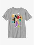 Disney Princesses Mulan, Ariel, Jasmine, Rapunzel Group Cartoon Youth T-Shirt, ATH HTR, hi-res