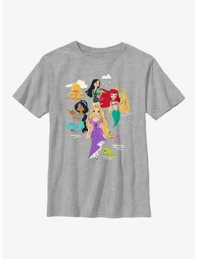 Disney Princesses Mulan, Ariel, Jasmine, Rapunzel Group Cartoon Youth T-Shirt, , hi-res