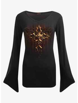 Dripping Gold V Neck Goth Long-Sleeve Top, , hi-res