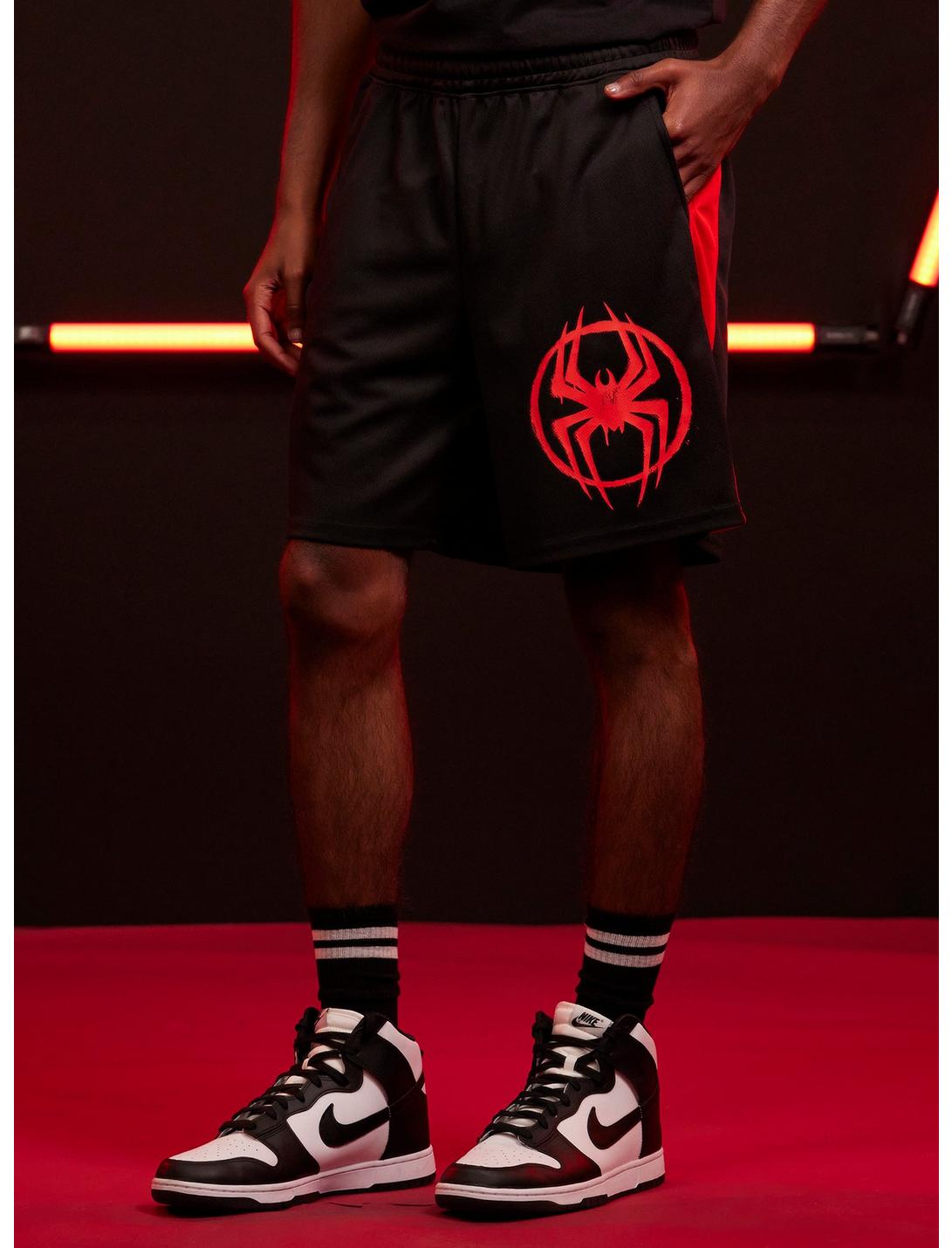 Our Universe Marvel Spider-Man: Across The Spider-Verse Miles Basketball Shorts, BLACK  RED, hi-res