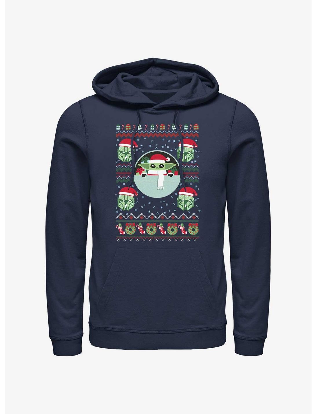 Star Wars The Mandalorian The Child Ugly Christmas Pattern Hoodie, NAVY, hi-res