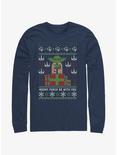 Star Wars Yoda Merry Force Ugly Christmas Pattern Long-Sleeve T-Shirt, NAVY, hi-res