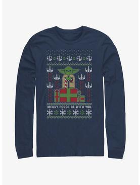 Star Wars Yoda Merry Force Ugly Christmas Pattern Long-Sleeve T-Shirt, , hi-res