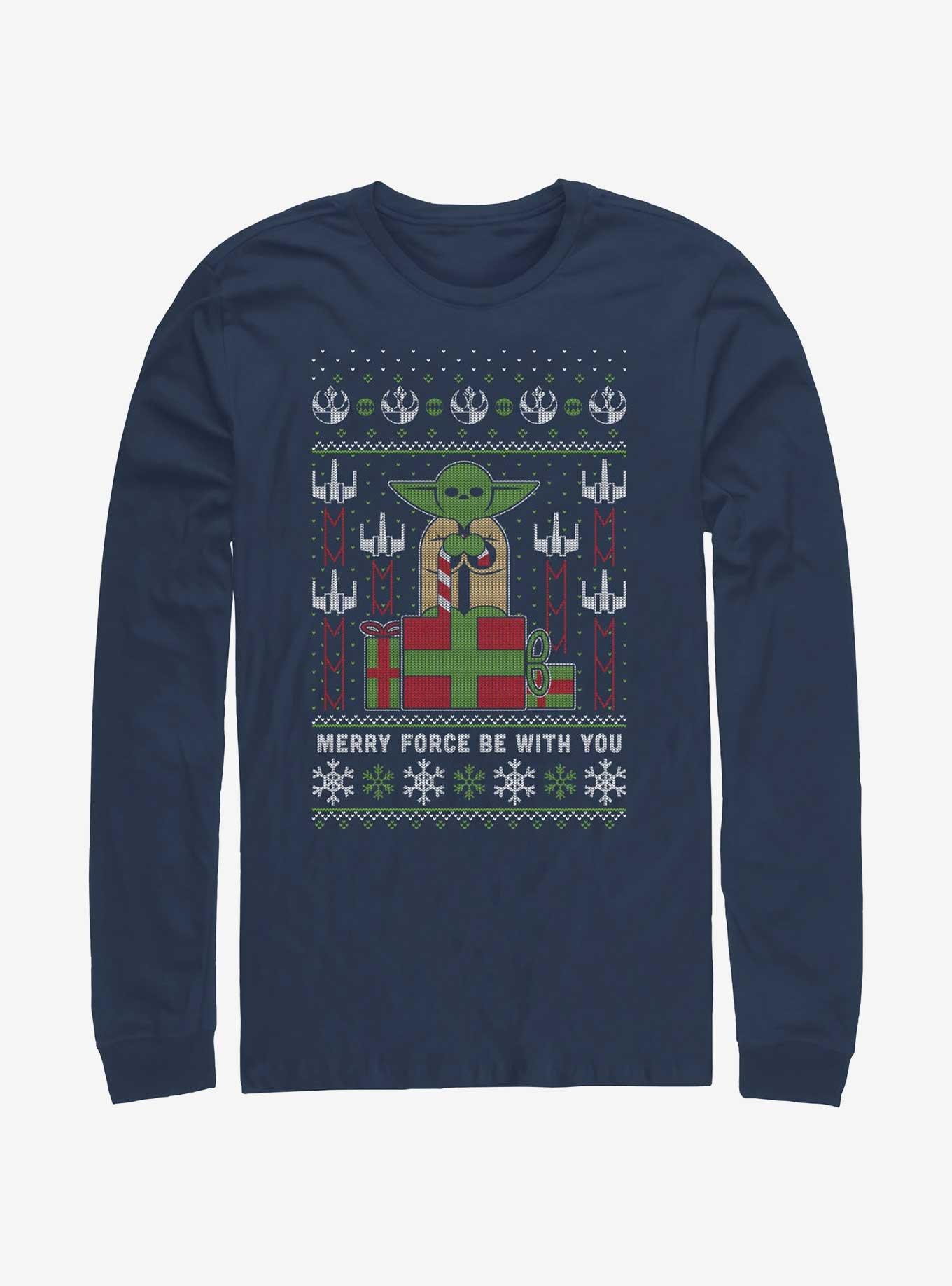 Star Wars Yoda Merry Force Ugly Christmas Pattern Long-Sleeve T-Shirt, , hi-res