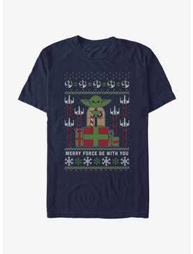 Star Wars Yoda Merry Force Ugly Christmas Pattern T-Shirt, , hi-res