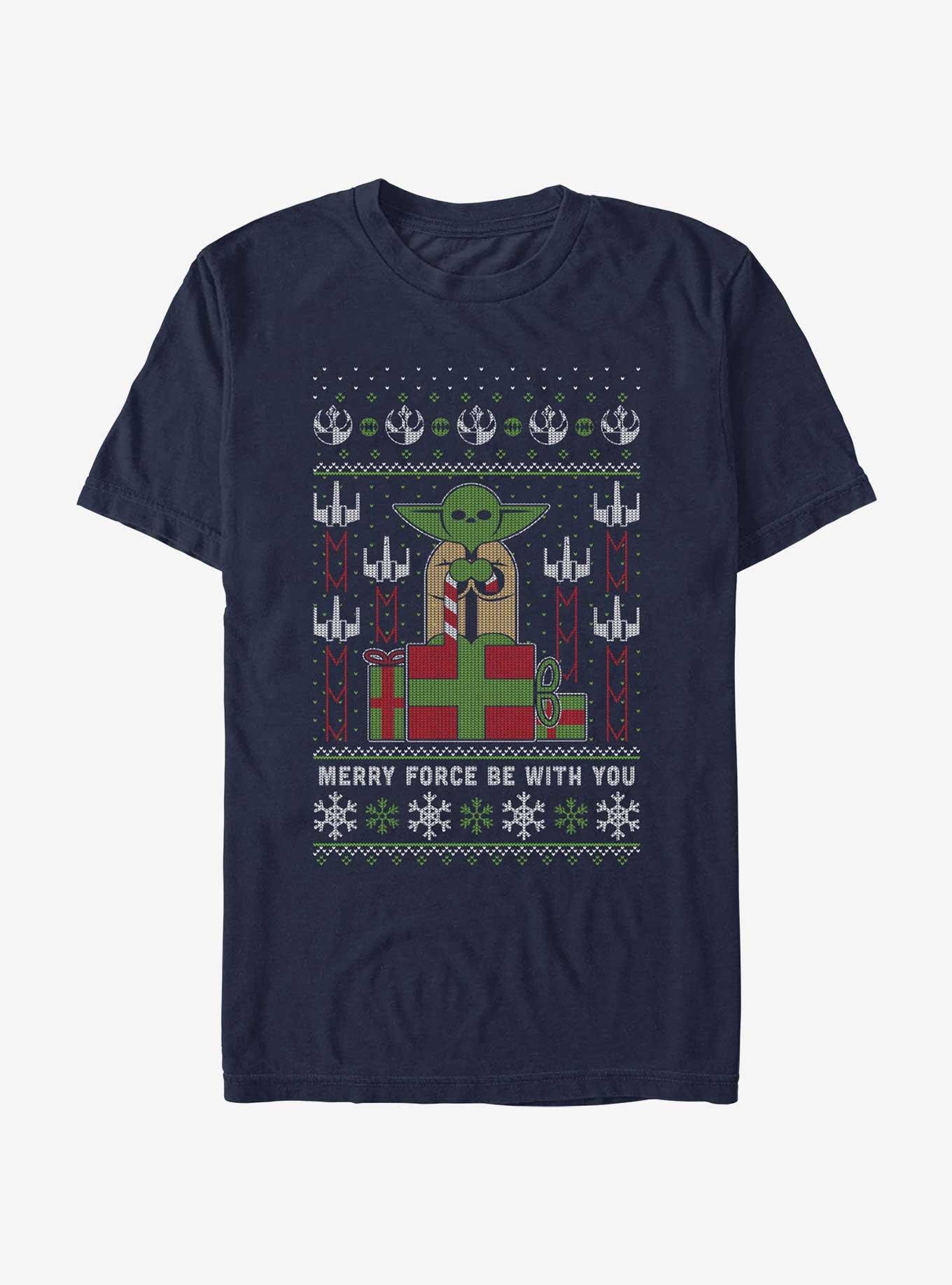 Star Wars Yoda Merry Force Ugly Christmas Pattern T-Shirt, , hi-res