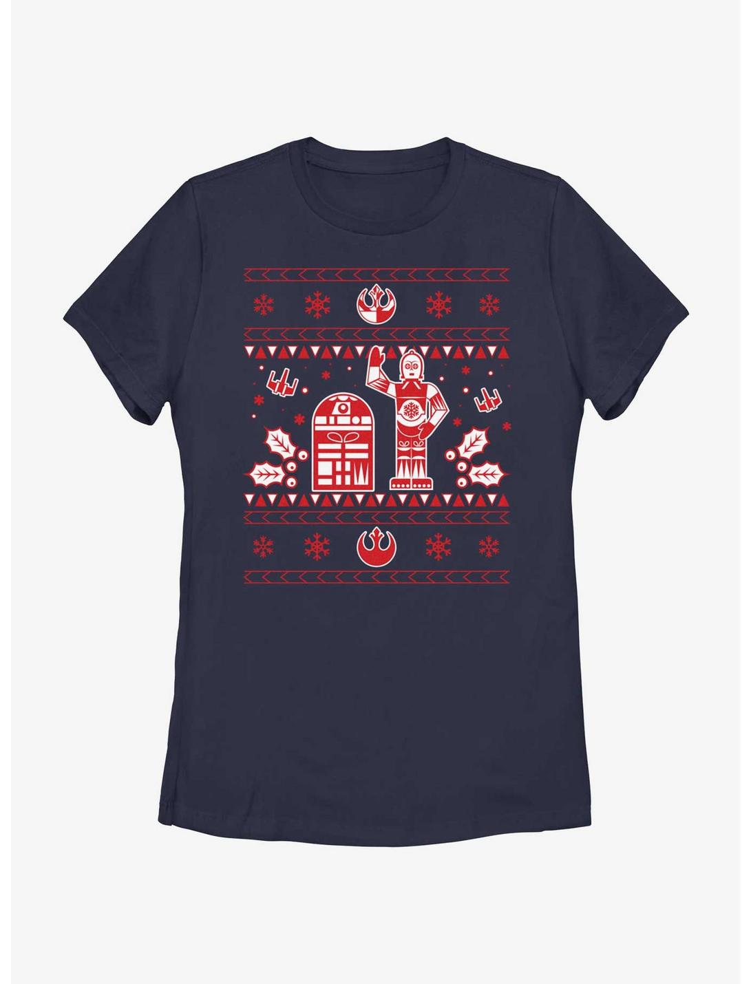 Star Wars Droid Ugly Christmas Pattern Womens T-Shirt, NAVY, hi-res