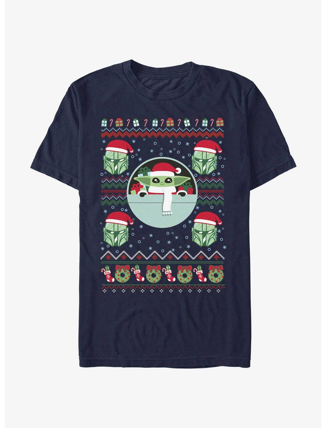 Star Wars The Mandalorian The Child Ugly Christmas Pattern T-Shirt, NAVY, hi-res