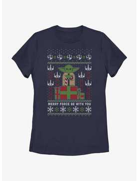 Star Wars Yoda Merry Force Ugly Christmas Pattern Womens T-Shirt, , hi-res