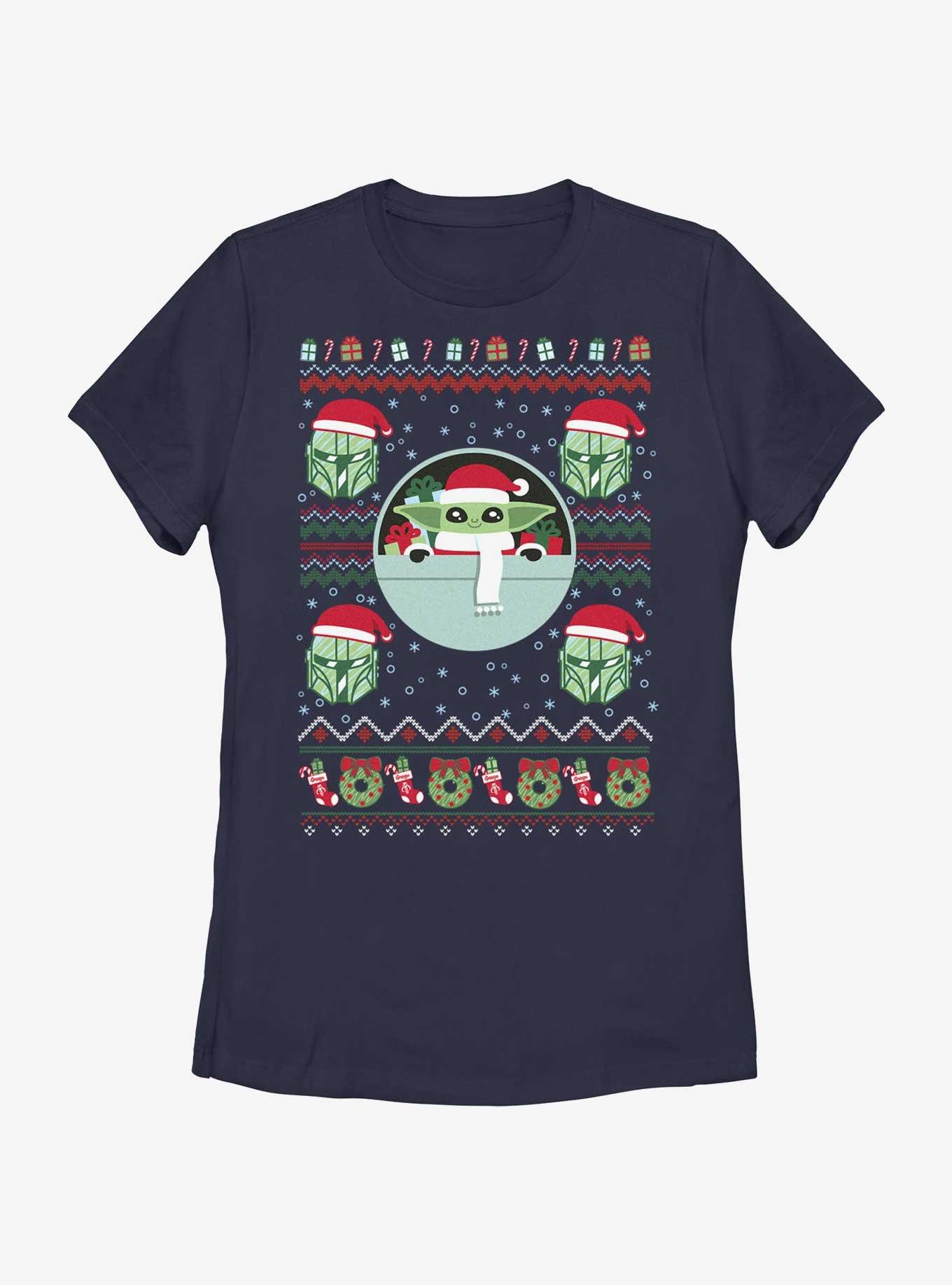 Star Wars The Mandalorian The Child Ugly Christmas Pattern Womens T-Shirt, , hi-res