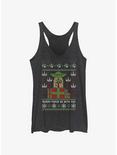 Star Wars Yoda Merry Force Ugly Christmas Pattern Womens Tank Top, BLK HTR, hi-res