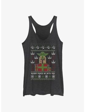 Star Wars Yoda Merry Force Ugly Christmas Pattern Womens Tank Top, , hi-res