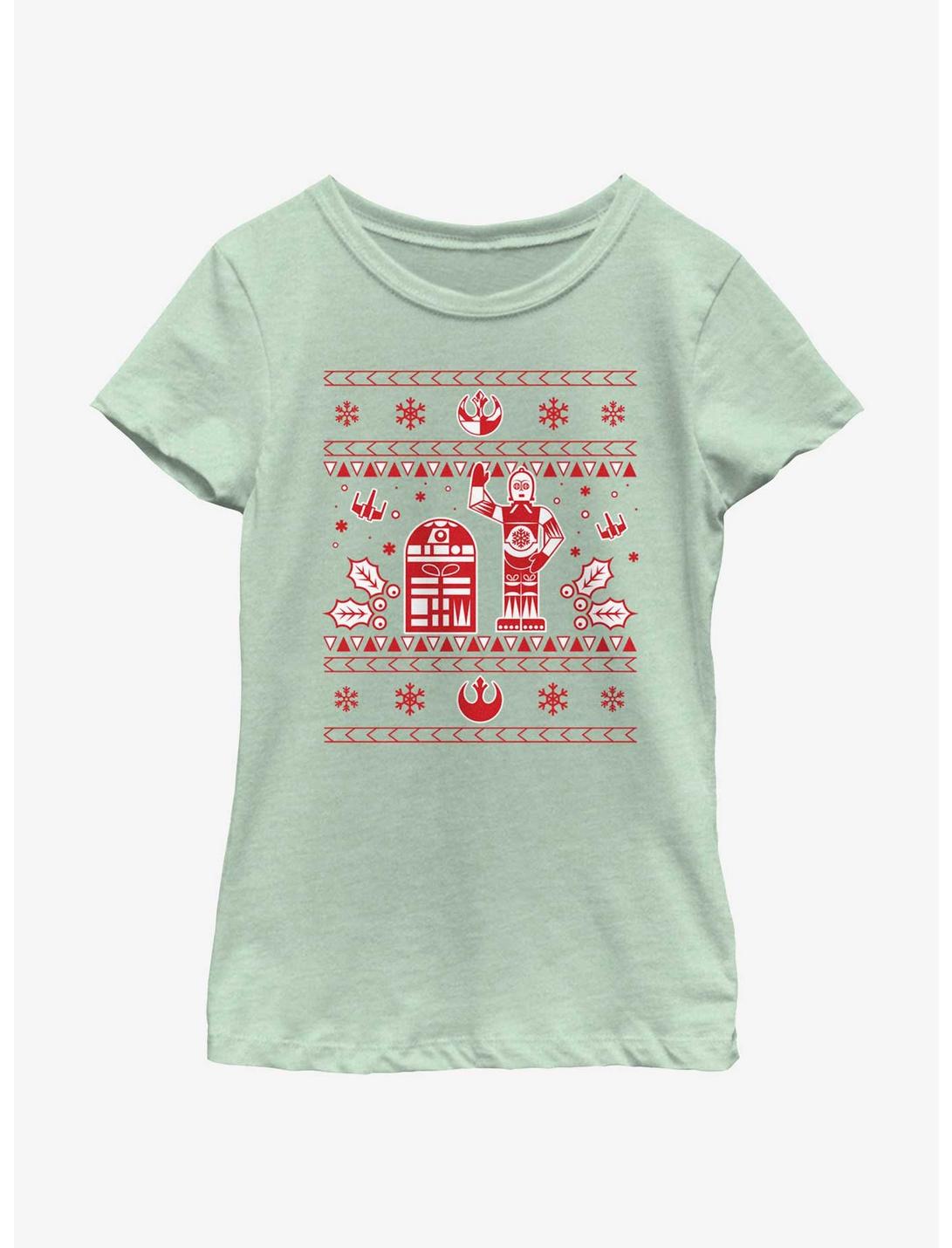 Star Wars Droid Ugly Christmas Pattern Youth Girls T-Shirt, MINT, hi-res