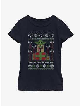 Star Wars Yoda Merry Force Ugly Christmas Pattern Youth Girls T-Shirt, , hi-res