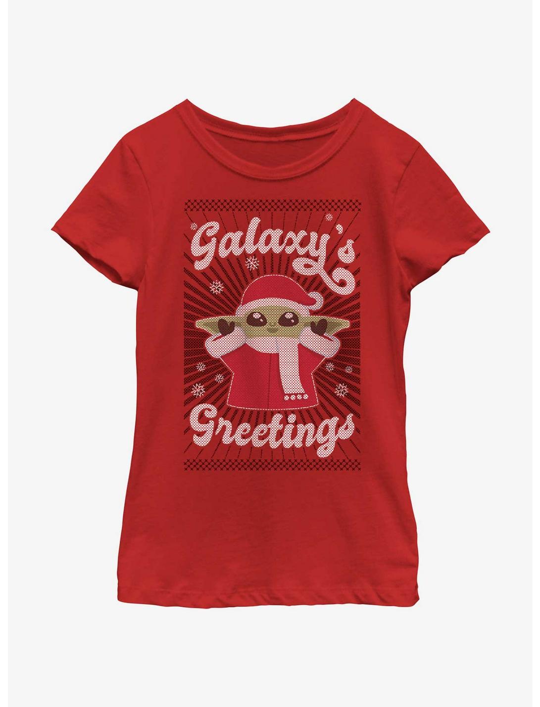 Star Wars The Mandalorian The Child Galaxy's Greetings Youth Girls T-Shirt, RED, hi-res