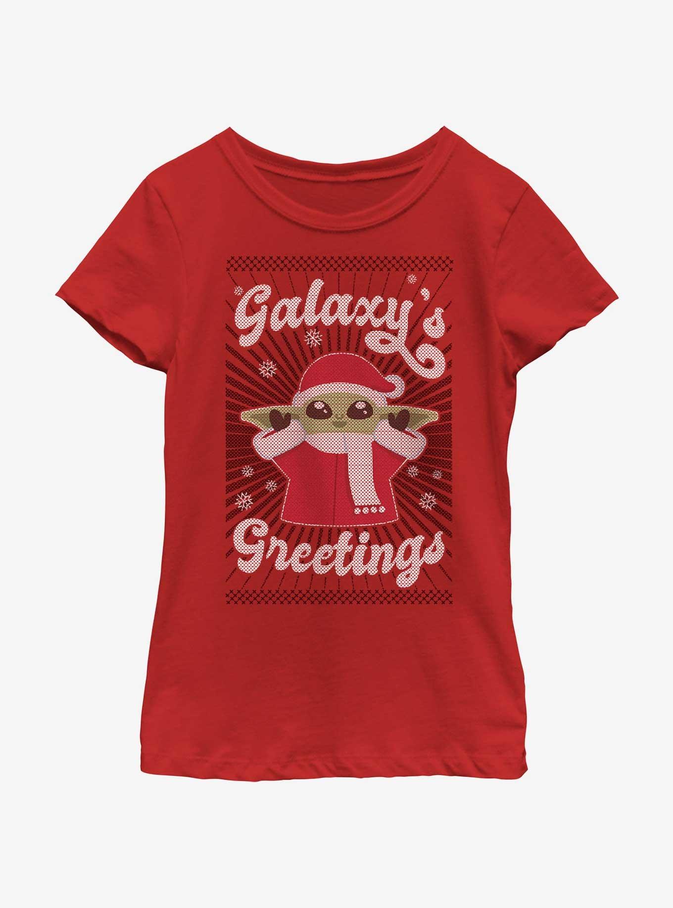 Star Wars The Mandalorian The Child Galaxy's Greetings Youth Girls T-Shirt, RED, hi-res