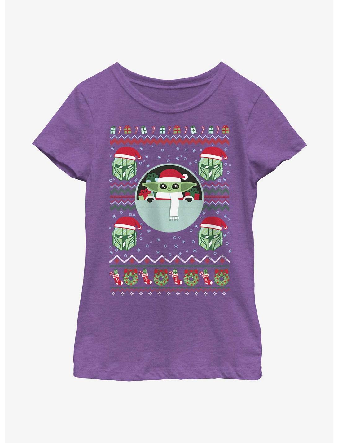 Star Wars The Mandalorian The Child Ugly Christmas Pattern Youth Girls T-Shirt, PURPLE BERRY, hi-res