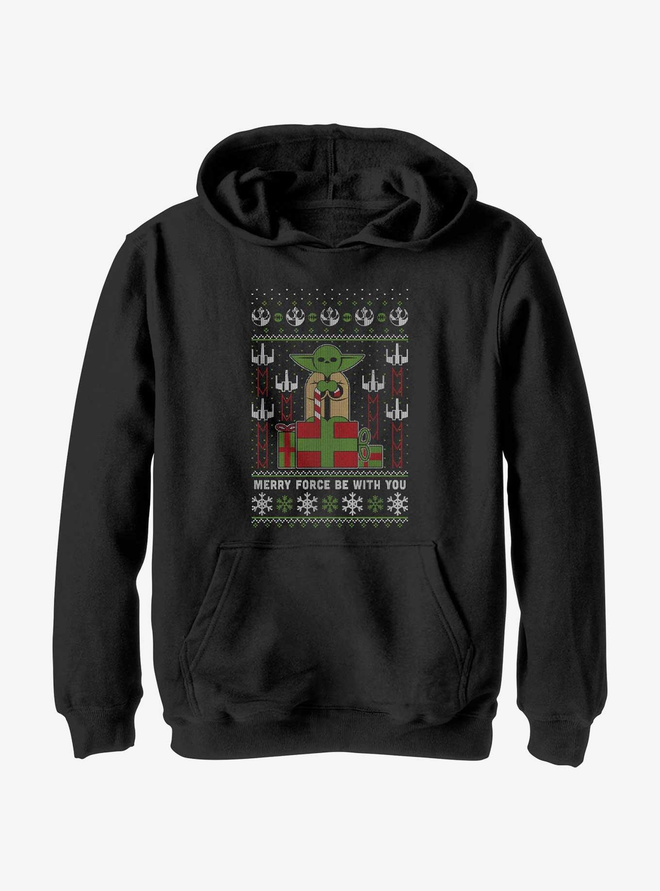 Star Wars Yoda Merry Force Ugly Christmas Pattern Youth Hoodie, , hi-res