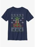 Star Wars Yoda Merry Force Ugly Christmas Pattern Youth T-Shirt, NAVY, hi-res