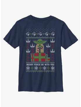 Star Wars Yoda Merry Force Ugly Christmas Pattern Youth T-Shirt, , hi-res